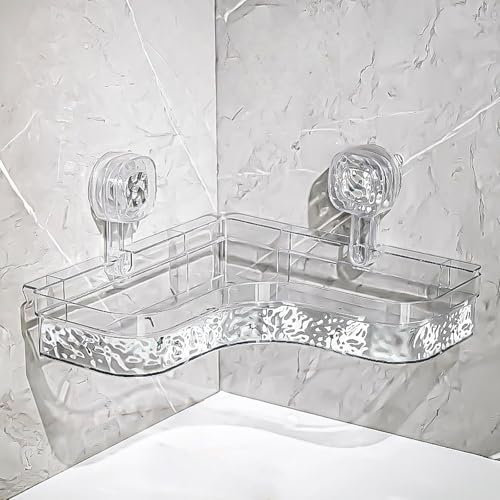 JIANGLAI Corner Shower Caddy Suction, Shower Bathroom Corner Shelf Organiser No Drilling, Bath Rack Storage Accessories, Shampoo Holder Shower Caddy Basket for Shower (White)