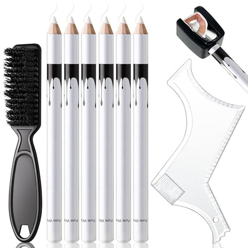 Noerrors Weißer Friseurstift zum Linieren der Haarlinie und zum Formen des Bartes - Magische Friseurkreide für Friseurzeichnungen und -konturen mit Anspitzer, Lineal und Pinsel im Set für Männer