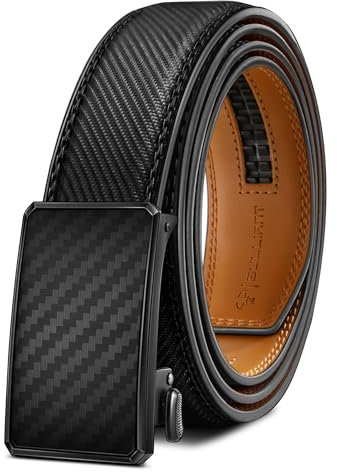 BULLIANT Gürtel Herren Leder Gürtel Ohne Schwanz Ratchet Verstellbar für Geschenke Anzug Casual und Jeans 35mm,Schwanz Verstecken,Passgenau Zugeschnitten(Schwarz,105cm/28-34 taille verstellbar)