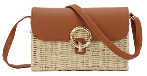 Syrads Bolso de mano de paja para mujer bandolera bolso de mano de verano bolso de hombro para vacaciones al aire libre,Beige
