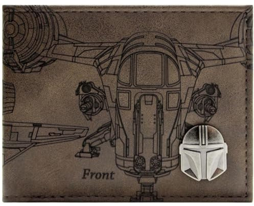 Star Din Wars Djarin Razor Crest Pré-Empire Starship Portefeuille Bi-Fold ID & Porte-Cartes, Marron