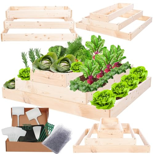 MODO24 Hochbeet Holz, Blumenkasten, Gartenbeet, 27x90x80cm, Natur | Robustes Kräuterbeet & Pflanzbeet aus Kiefernholz, Dekoratives Blumenbeet & Gartenbeet für Garten, Balkon & Terrasse