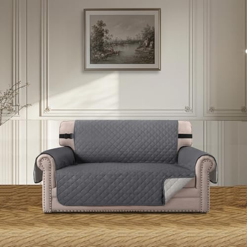 BellaHills Sofa Überzug Sofabezug 2 Sitzer (120CM), Hund Katze Sofaschoner Anti Rutsch Vintage Couch Überzug für Wohnzimmer, Weicher Sofa Auflage, Grau