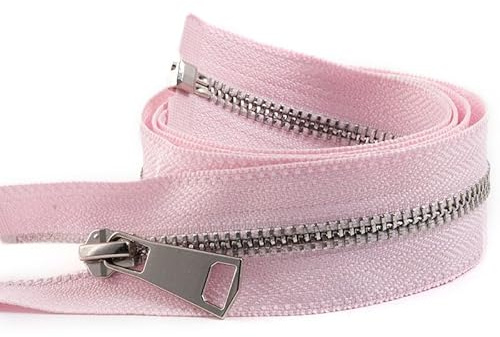 ZIPZSY #5 Reißverschluss Metall zum Öffnen Silber Zähne Silber teilbar für Kleidung Taschen Nähen Handwerk (Rosa, 60cm)
