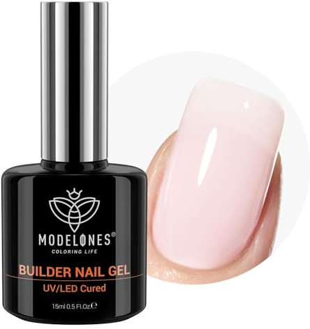 modelones Gel strutturante per unghie in gel, 8 in One Builder Gel Barely rosa, gel UV per allungamento delle unghie e modellazione ed estensione, hardgel base nail art fai da te, 15 ml