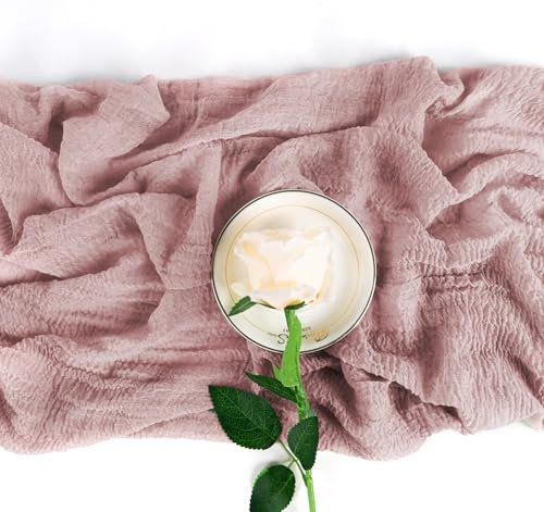 Anstore Käsetuch Tischläufer Rosa Vintage 80x300cm Tischläufer Hochzeit, Waschbar Tischband Musselin Dekostoff Table Runner für Hochzeit Party Geburtstag Dekor Küche Tisch Dekoration Drinnen Urlaub