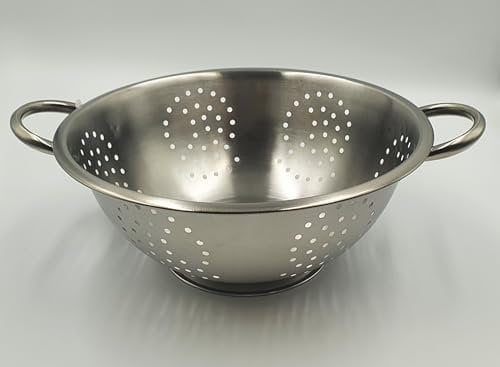 Fackelmann 29782 26cm Colander, 1pc, Large Mango Punch Deep Mixing Bowl, Sieve for Straining, Drainer with Sturdy Base & Two, Twin Handle Freestanding Vegetable & Pasta Strainer, Stainless Steel