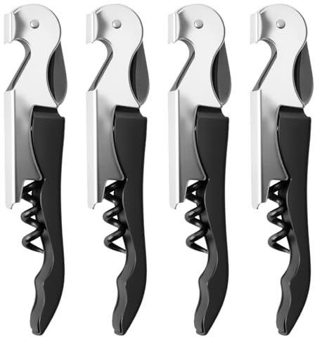 4pcs Limonadier Sommelier Professionnel Tire Bouchon Vec DéCapsuleur et Coupe-Capsule Convient à Tous Les Types de Bouchons et de Bouteilles de BièRe (Noir)