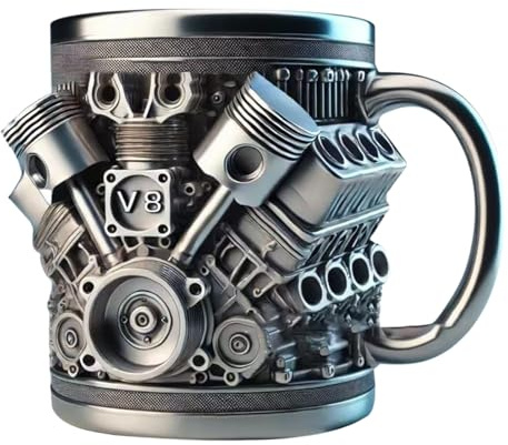 Nybhyjka V8 Engines Stainless Steel Cup, Personalized 3D Car Engine Design Coffee Mug, Realistic V6 V8 Engine Design Mug, Creative Engine Beer Cup Present for Car Enthusiasts and Racing Fans
