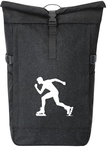 Huuraa Kurierrucksack Inline Skating Silhouette 30-44 Liter Black Melange Fairtrade Rolltop Rucksack Geschenkidee