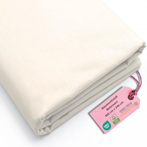 Stoff Virginia Tex, Meterware, Baumwollstoff 100%, große Breite 240 cm, Baumwollstoff 100% Oeko -Tex Standard 100 Unifarben zum Nähen (Light Cream, 500 cm x 240 cm)