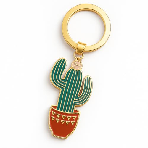 DONWOIE Cactus Keyring – Unique Plant Keychain Bag Charms for Women with Red Pot & 'M' Accent, Cute Key Rings Gifts for Plant Lovers & Nature Enthusiasts