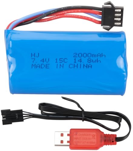 1PCS 7,4 V 2000 mAh 15C 2S Akku (USB-Ladekabel & SM-4P-Stecker) Kompatibel mit EC08 DE85 RC-Autos, LKWs, RC-Booten, RC-Drohnen und technischen Fahrzeugen