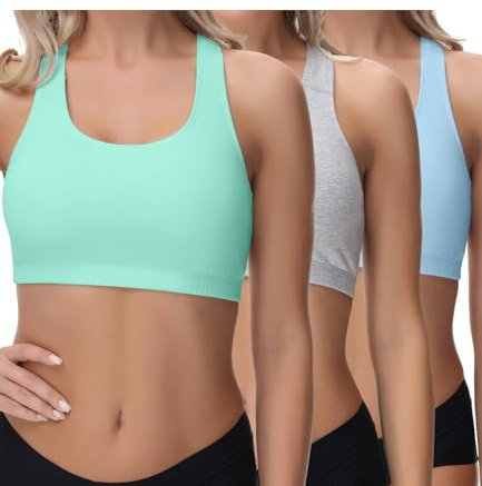 wirarpa Bustier Damen Baumwolle BH Ohne Bügel Bra 3er Pack | T-Rücken, Ohne Gepolstert, Bralette Baumwolle, Schlaf Bh, Top Leichte Stützung