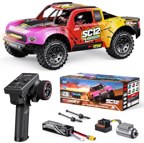DIKAVEY 1/12 Brushless-Ferngesteuertes Auto (RTR) RC Short-Course Truck | über 70 km/h, 4WD RC Drift Car für Einsteiger, ausgestattet mit einem 3S 2200 mAh Akku,geeignet für Erwachsene – ROT
