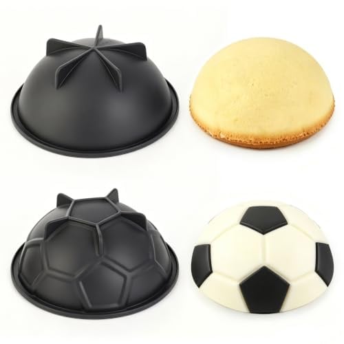 VINATO 2 Pezzi Stampi in Silicone per Dolci, Stampo Semisferico in Silicone Antiaderente con Base Stampi Silicone Dolci a Forma di Pallone da Calcio per una Festa di Compleanno a Tema Sportivo