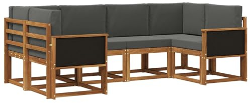 vidaXL Outdoor-Sofagarnitur mit Kissen 6 pcs Natur und Anthrazit, Akazienholz, modernes Gartensofa, Outdoor-Sitzgruppe, Gartenmöbel für die Veranda, wetterfest