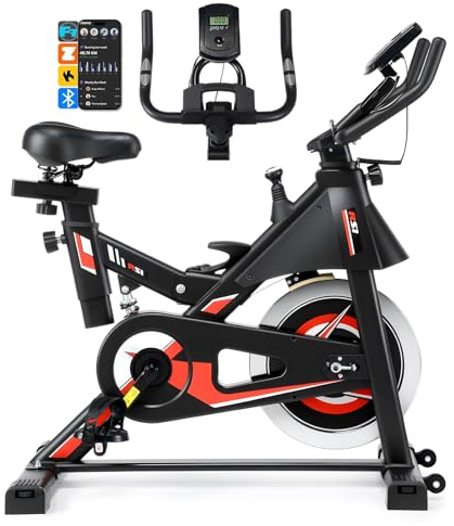 Heimtrainer Fahrrad mit Handpulssensor, LCD-Monitor und App-Unterstützung, Indoor Cycling Bike mit stufenlos verstellbarem Widerstand, Ergometer Heimtrainer bis 150 kg für effektives Kardio-Training
