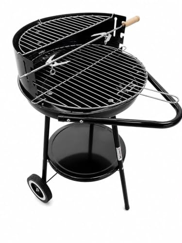 Barbecue Charbon de Bois avec roulettes, Ø 41 cm, Grill Rond sur Roues, Protection Contre Le Vent, Noir