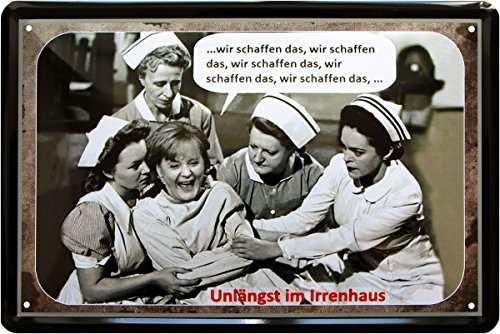 Blechschild 20x30 cm Angela Merkel Wir schaffen das lustiger Spruch fun Bar Metall Schild