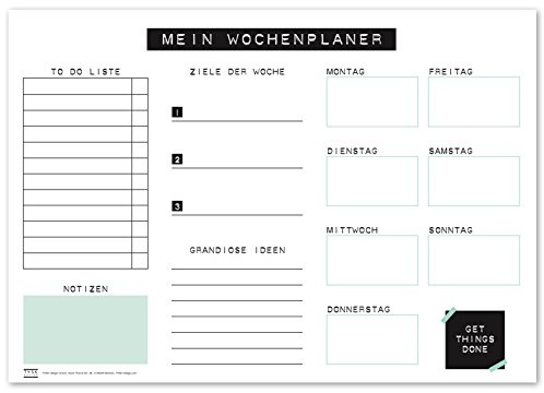 TYSK Design Schreibtischunterlage Mint (Design wählbar) Tischunterlage aus Papier zum Abreißen DIN A3 To Do Liste Notizblock Wochenplaner