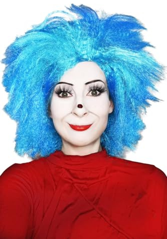 ALLAURA Compatible with Thing 1 & Thing 2 Wig – Funky Blue Wig for Men & Women – Crazy Hair Costume Accessory for Bim, Ben, Rick-Inspired Cosplay, Halloween, Seuss Characters, One Size Fits All