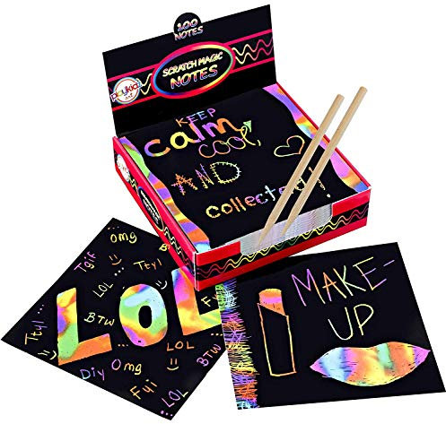 Playkidiz Magic Scratch Art - 100 Black Scratch Sheets With 2 Stylus Tools - Craft Kit For Kids Create Colourful Rainbow Cards, Pictures & Other Art Without Ink
