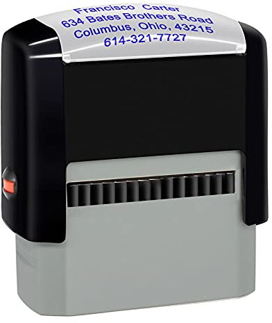 Personalisierter Stempel (47 x 18 mm - 4 Zeilen) - Individuell Gestalten - Selbstfärbend - Für Benutzerdefinierte Adresse Zurücksenden (Blau)