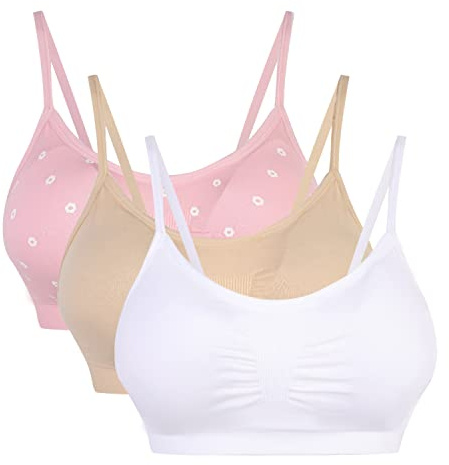Vertvie Womens Strech Duenn Ohne Buegel Push up Yoga Sports BH Bra Top Set Fuer Fitnesstraining Polsterung 3St(Größe L/Etiketten XL, Rosa+weiß+Hautfarbe)