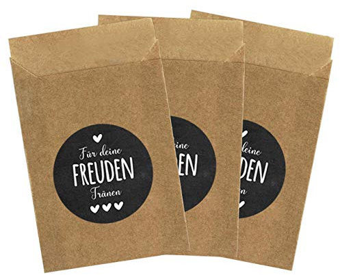 Papierdrachen 50 braune Papiertüten & 50 Freudentränen Aufkleber für die Hochzeit | Verpackung für Freudentränen Taschentücher | Vintage Deko (Papiertüten & Sticker) - Set 2