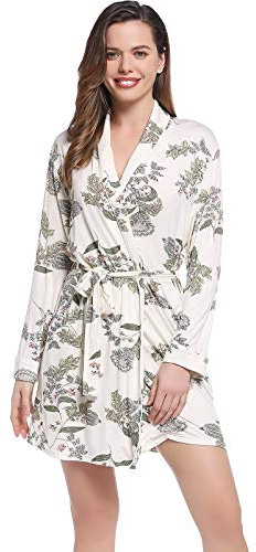 Amorbella ens Bamboo Peignoir court et léger avec poches - Beige - Medium