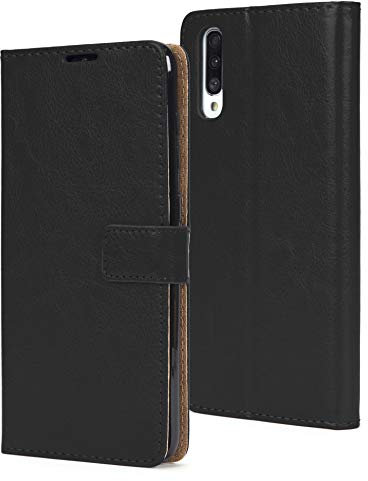 AMAZE!UK For Samsung Galaxy A50 Case Cover Leather Flip Protective Wallet Style Book Magnetic Stand Samsung A50 Phone Case (Black)