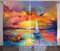 ABAKUHAUS Ölgemälde Rustikaler Vorhang, Impressionist Seascape, Wohnzimmer Universalband Gardinen mit Schlaufen und Haken, 280 x 225 cm, Blau Orange