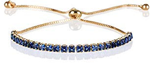 ZAVANA Bracciale Placcato Oro Regolabile da Donna e Ragazza, con Zirconi Cubici Blu, Bracciali da Donna con Pietre con Chiusura Regolabile con Perline, Braccialetti Sottili con Pietre Blu Zaffiro