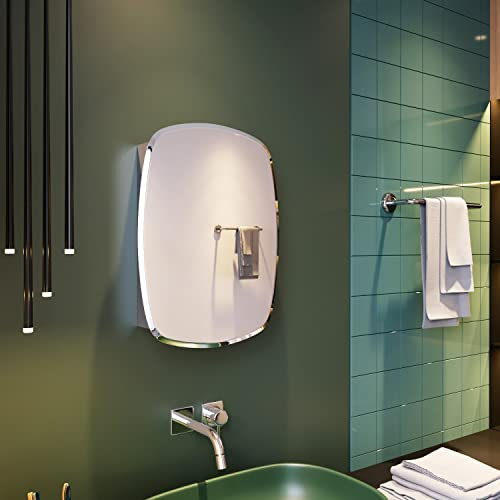 ELEGANT 600 x 450 mm Single Door Stainless Steel Mirror Cabinet Bathroom Wall Mounted Stylish Crafted Oblique Glass Oval Shape