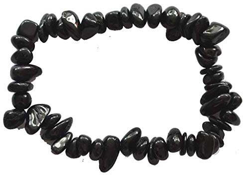 Edelsteinartikel Turmalin schwarz Trommelstein-Armband | Kleine Schörl Splitter-Steine Armband auf elastischen Gummiband | Schutzstein und Heilstein-Schmuck für jeden Tag