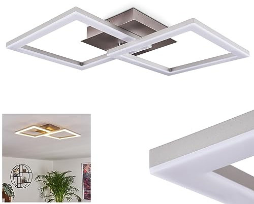 LED Deckenleuchte Batuna, moderne 1-flammige Deckenlampe aus Metall in Nickel matt und Kunststoff in weiß, eckige Zimmerlampe, 1 x LED 16 Watt, 3000 Kelvin, 2000 Lumen