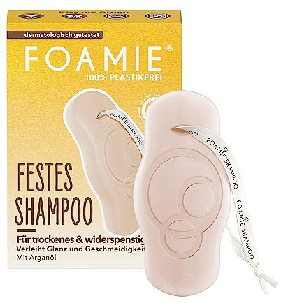 Foamie Festes Shampoo Trockenes & Widerspenstiges Haar mit Arganöl, Haarpflege verleiht dem Haar Glanz & Geschmeidigkeit, 100% Vegan, Plastikfrei, 80g