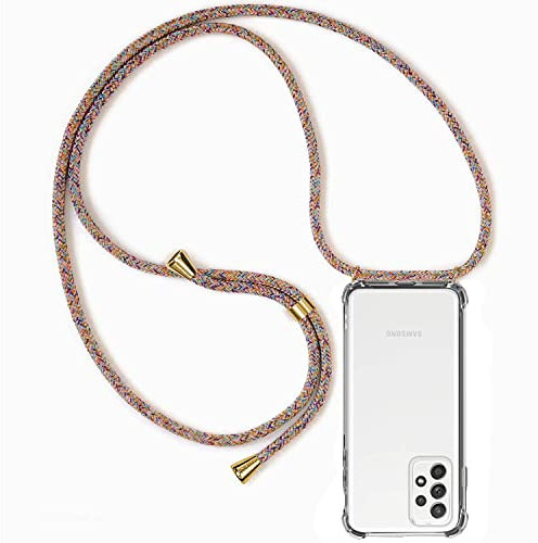 ZYIMOU für Samsung Galaxy A52 / Samsung Galaxy A52s 5G Hülle mit Band, Handyhülle Handyband Hülle mit Kette Schutzhülle Kordel zum Umhängen Transparent Weich TPU Silikon Bumper, Rainbow
