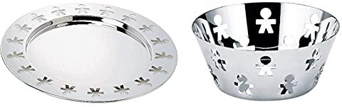 Alessi Girotondo Akkgt Vassoio Rotondo Di Design In Acciaio Inox Con Motivo Omini Dei King-Kong & Girotondo Akk04 Cestino Di Design Con Decoro Traforato, Acciaio Inox 18/10, Lucido