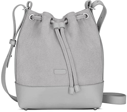 Expatrié Borsa da Donna Lily Sacca Grigio - Bucket Bag in Tela di Cotone ed Ecopelle - Borsa a Tracolla per lo Shopping, L'Ufficio, il Tempo libero