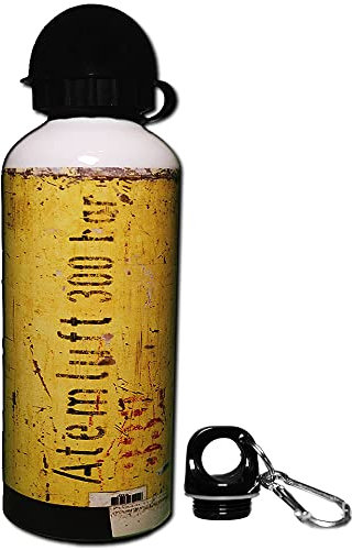 EINSATZGEIL FIREBOTTLE Atemluft 300 bar | Trinkflasche 600ml mit zwei Verschlüssen & Karabiner | Feuerwehr-Design bedruckt