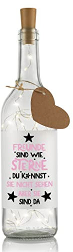 LIEBTASTISCH Flaschenlicht mit Spruch Freunde sind wie Sterne - Geschenke für freundinnen/freunde - Freundschaftsgeschenke - beste freunde geschenk - Dekolicht - LED Beleuchtung (Rosa)