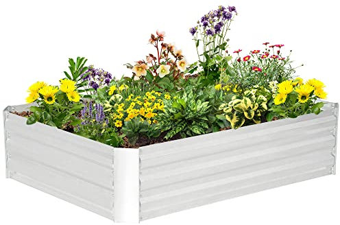 Outsunny Hochbeet aus Stahl, Pflanzbeet Frühbeet Gartenbeet Blumenkasten stapelbar, Pflanzkasten Gemüsebeet 120x90x30cm für Garten Balkon, Pflanzkübel für Blumen, Pflanzen, Gemüse
