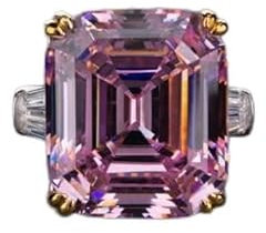 DJMJHG Classic 100% 925 Sterling Silver Emerald Cut Topaz Citrine Sapphire Gemstone Engagement Couple Rings Jewelry 4 Pink