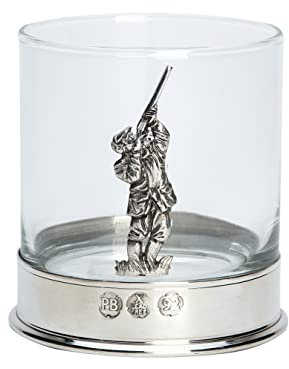 Farm Cottage Brands Pewterware Mounted 12oz Whisky Glass with a Clay/Game Shotgun Shooting Emblem. in a Presentation Box of 1 or 2 Glasses (1)