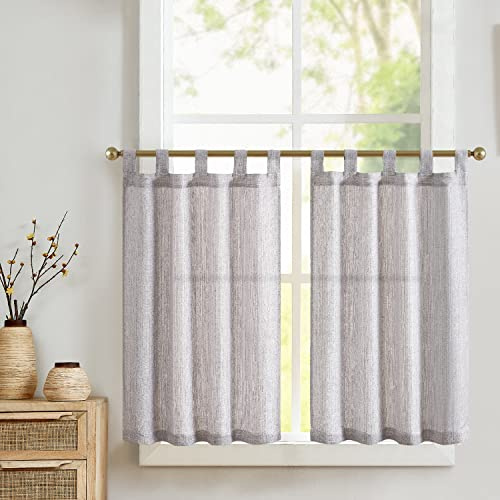 jinchan Tab Top Gray Kitchen Curtains 24 Inch Linen Textured Cafe Tier Curtains for Bathroom Laundry Room RV Half Window Farmhouse Light Filtering Drapes for Small Windows 2 Panels Grey