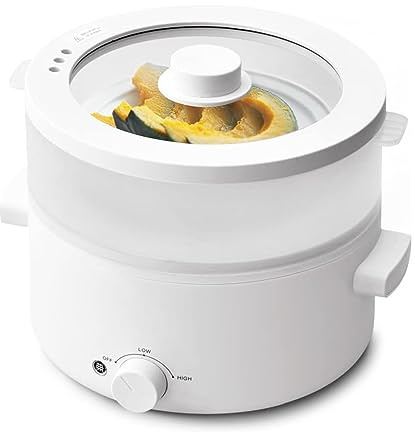 Olayks Small Electric Cooking Pot 1.5L Portable Electric Mini Pot with Steam, Ramen Noodle Pot, Non-Stick Pot, Double Power Setting, Overheat Protection