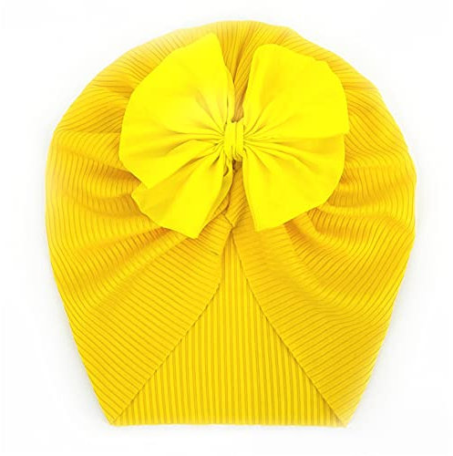 Doublehero Mädchen Brötchen Knoten Stirnband Mütze Caps Kleinkind Baby Jungen Mädchen Cap Bowknot Ribbed Elastics Turban Hat Mützen Für Jungs (Yellow, One Size)