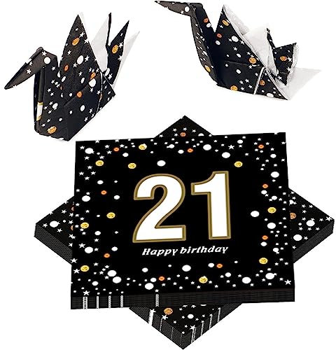 Servietten 21. geburtstag 20 Stück,geburtstagsservietten,3-lagig, partyzubehör,tischdeko,33x33cm,Tischdekoration,happy birthday Papierservietten für männer und frauen